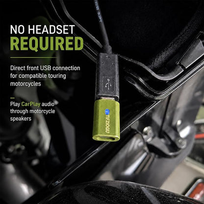Motorcycle CarPlay Bluetooth Headset Bypass Adapter for Harley 12.3” Skyline OS, Newer Gold Wing Models, No Headset Required, USB-C Passthrough Charging, Military Green
