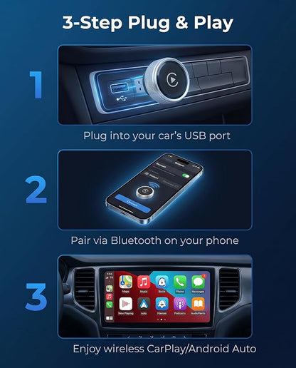 KAYZY 2026 Wireless CarPlay & Android Auto Adapter 2-in-1, Plug & Play Mini Tube Wireless Carplay Adapter for iPhone & Android, Auto Connect with No Latency, Premium Aluminum Design, USB A & USB C