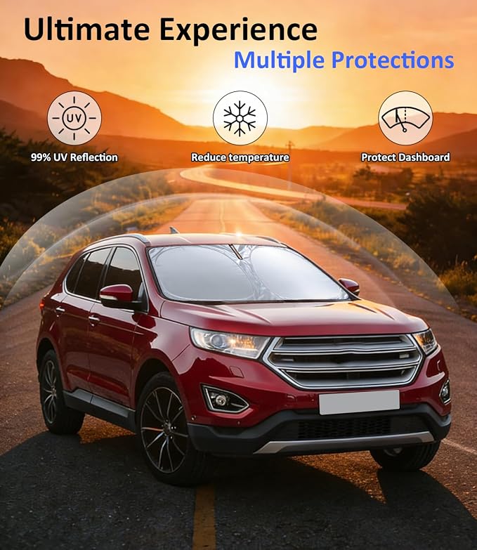 Windshield Sun Shade for 2015-2024 Ford Edge Accessories, Car Front Window Sun Visor & Heat Shield | 420D Sunshade Protection Blocks UV Rays Keep Your Car Cooler