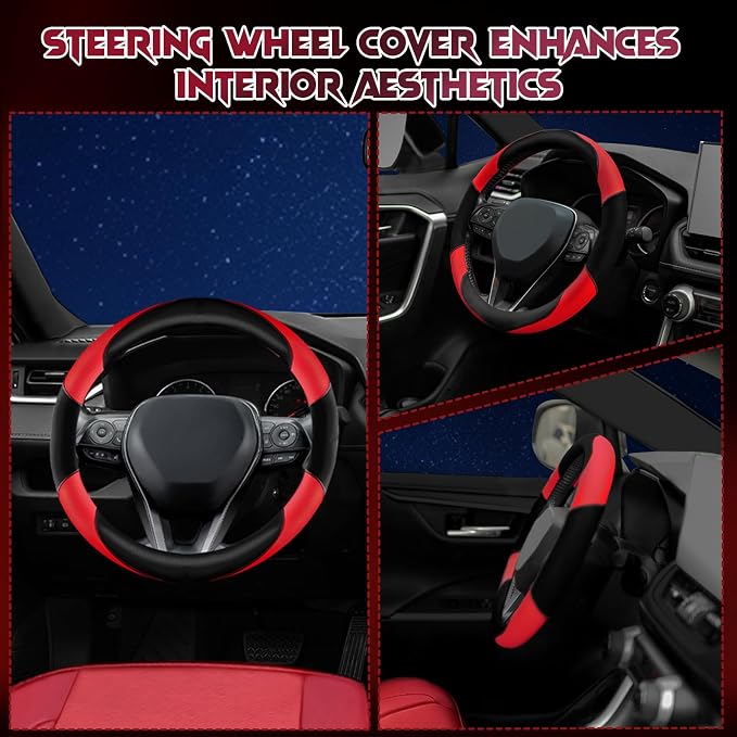 Soft Leather Steering Wheel Cover with Breathable Design and Anti-Slip Grip, Specially Designed for 14.5-15.2 inch Circular Steering Wheels