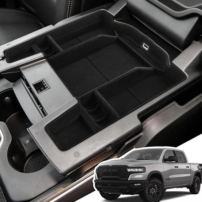 Center Console Organizer for 5th Gen 2026 2025-2019 Ram 1500 2500 3500(Full Console w/Bucket Seats Only), ABS Storage Box, Middle Console Tray Organizer, Insert Container Pallet-Black