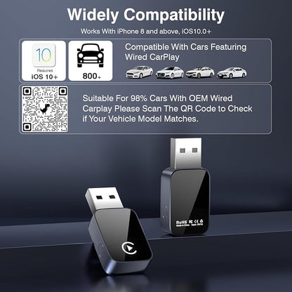 2-in-1 Wireless CarPlay & Android Auto Adapter Bluetooth 5.3 5GHz Wi-Fi No Audio Lag Auto Connect One-Click Switch Convert Wired to Wireless Plug & Play for iOS 10+ Android 11+ with USB A & Type-C