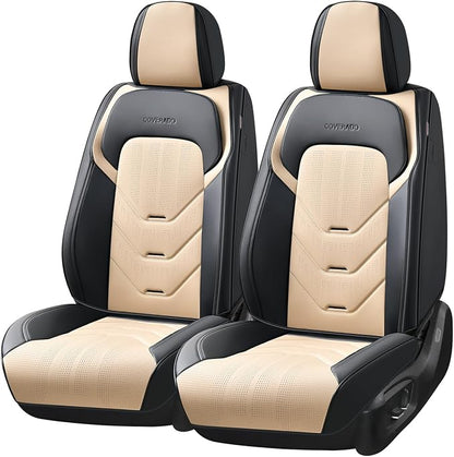 Coverado Front Seat Cover, Black&Beige Seat Cover for Cars, Waterproof Leather Car Seat Cover, Front Car Seat Protector Driver Seat Cover, Car Seat Cushion Universal Fit for Most Sedans SUV Trucks