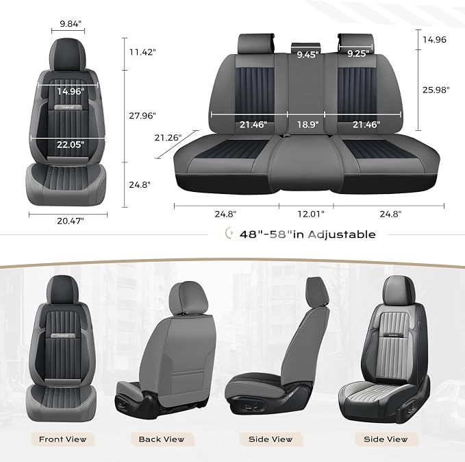 Coverado Car Seat Covers Front Seats, Seat Covers for Cars, Car Seat Protector, 2-Pack Car Seat Cushion Nappa Leather, Waterproof Seat Covers Carseat Cover Universal Fit for Most Cars(Gray&Black)
