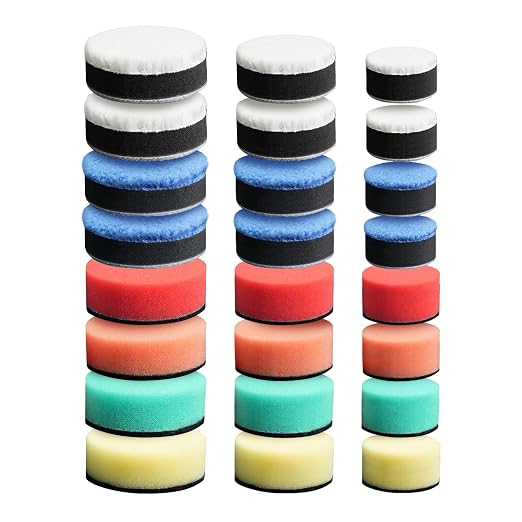 24PCS Multi-Size Polishing Pad Kit - 1/1.5/2 Inch Foam Wool Buffing Pads for Car Detailing Polishing Waxing (3 Sizes, 24-Pack)