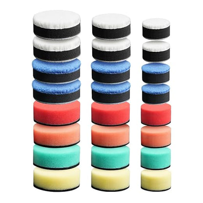 24PCS Multi-Size Polishing Pad Kit - 1/1.5/2 Inch Foam Wool Buffing Pads for Car Detailing Polishing Waxing (3 Sizes, 24-Pack)