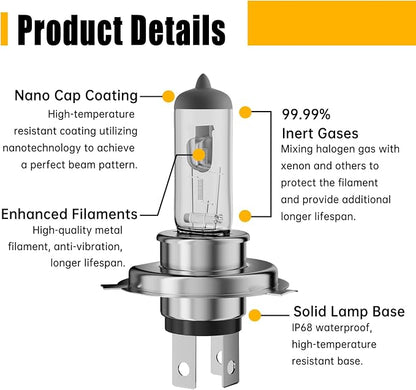 9003/H4 Halogen Headlight Bulb,3800K, 4000 Lumens,12V 55W Standard Halogen Light Bulb,Head Light Bulbs for Car,High Brightness Headlight Bulb,Headlight Bulbs High and Low Beam,Pack of 2