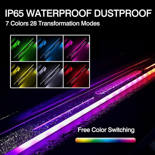 Car Door Sills Led Magnetic, Custom Logo Or Text Led Door Sills for Car, Compatible with Most Models, 7 Colors/28 Change Modes, Auto-Sensing, Welcome Courtesy Lights