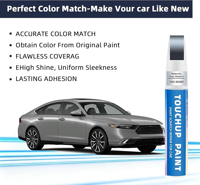 Meteorite Grey Metallic(NH-904M) Touch Up Paint for Honda 2-in-1 Car Scratch Repair Pen for Rock Chips, Door Scratches & Paint Nicks Exact Color Match Quick Dry DIY Fix for Civic Accord CR-V