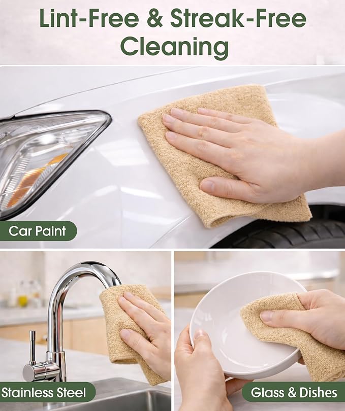 Microfiber Cleaning Cloth Roll - 100 Pack Tear Away Microfiber Paper Towels, Reusable, Washable, Scratch-Free, Kitchen Towels for Car, Home, Kitchen, Glass, Dishes (Wheat Beige)