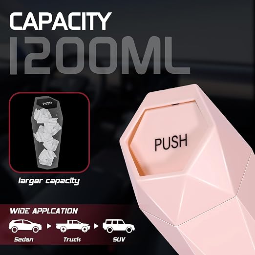 Car Trash Can with Lid, Mini Car Trash Cup with 30 Additional Trash Bags, Car Accessories for Interior, Leakproof Vehicle Garbage Bin for Car, Home, Office - 2 Packs, Pink
