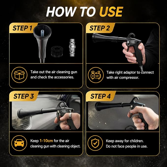 IAEL Tornado Air Gun Ultra Air Blaster Plus for Car Detailing - Tornado Mini Detailing Tool Car Cleaning - Interior car Cleaning kit General Twister Blow Out Tool - 4CFM/90PSI
