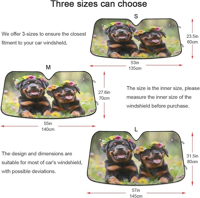 Windshield Sun Shade Rottweiler Dog Puppy Front Window Block UV Shades Visor Reflective Retractable for Car SUV Trucks