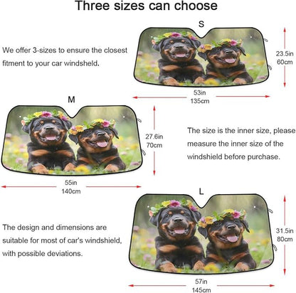Windshield Sun Shade Rottweiler Dog Puppy Front Window Block UV Shades Visor Reflective Retractable for Car SUV Trucks