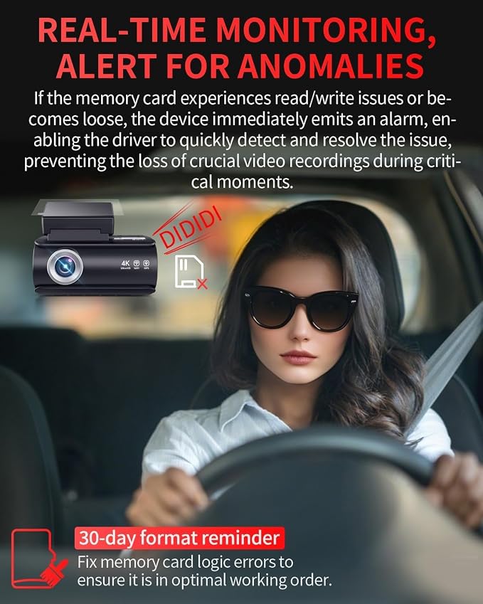 Dash Cam Front and Rear, 4K Full HD Dual Dash Camera for Cars, Built-in Memory Card Monitoring, 64GB Card, 5G WiFi GPS, Car Camera with 3" IPS Screen, 2160P Night Vision, 24H Parking Monitor