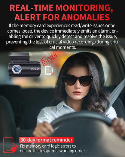 Dash Cam Front and Rear, 4K Full HD Dual Dash Camera for Cars, Built-in Memory Card Monitoring, 64GB Card, 5G WiFi GPS, Car Camera with 3" IPS Screen, 2160P Night Vision, 24H Parking Monitor