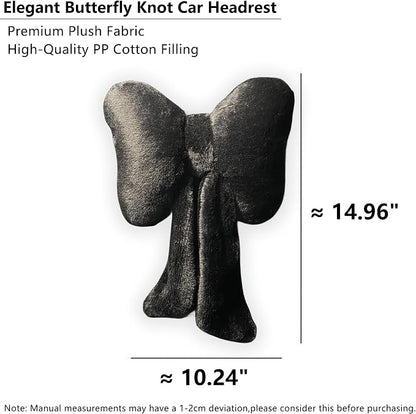 Car Neck Pillow 2PCS Plush Bowknot Car Headrest Pillow – Comfortable Neck Support for Driving Soft Touch Fabric Car Pillow Cute Interior Decor (Black)