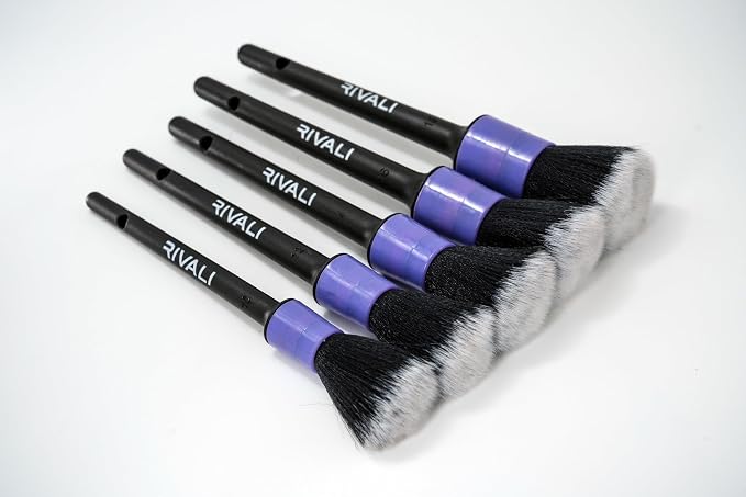 Rivali Car Care Premium 5-Piece Interior Detailing Brush Set - Ultra Soft Scratch-Free Brushes for Leather, Alcantara, Dashboards, Air Vents & Screens - Professional Car Interior Cleaning Kit