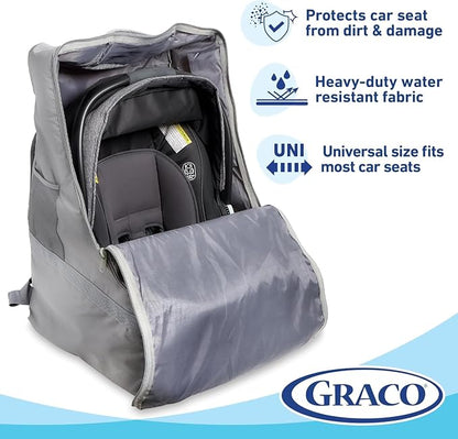 Graco Padded Car Seat Travel Bag & Infant Carrier Backpack, Durable Large Back Pack for Carseats & Booster Seats, Airport Gate Check Bag Luggage, Double Padded Strap, Water Resistant Material, Gray