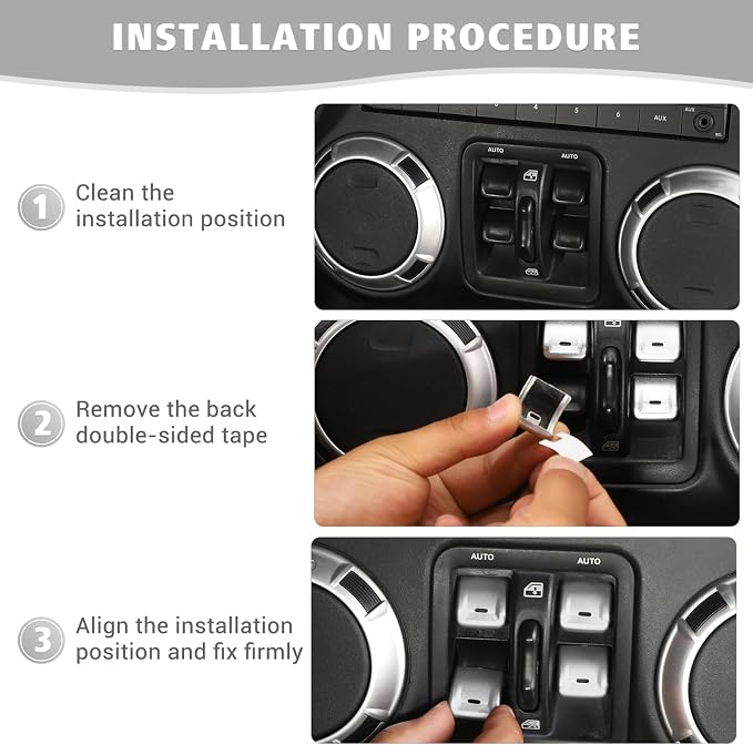 Jimen for JK Window Button Covers, 4PCS Center Console Window Switch Cover Interior Trim Kits Compatible with Jeep Wrangler JK & Unlimited 2012-2018, Aluminum Alloy (Silver)