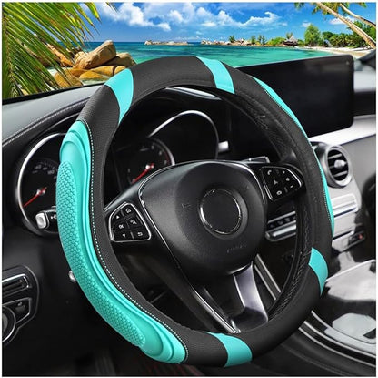 Osilly 15 Inch Car Leather Steering Wheel Cover, Automotive Accessories Elastic Breathable Anti-Slip Soft Wheel Protector Fits Men and Women, Suitable for SUVs, Trucks, Vehicles and RVs (Green)