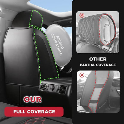 FREESOO Tundra Seat Covers 2007-2013, Fit for Toyota Tundra Crewmax Cab 5 Seats, Custom Truck Seat Covers with Waterproof Faux Leather BlackRed