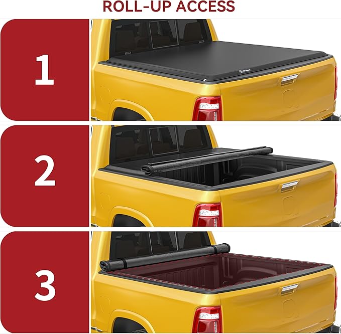 YITAMOTOR Soft Roll Up Truck Bed Tonneau Cover Compatible with 2009-2024 Dodge Ram 1500 (19-24 Classic ONLY), Fleetside 5.7 ft Bed Without Rambox