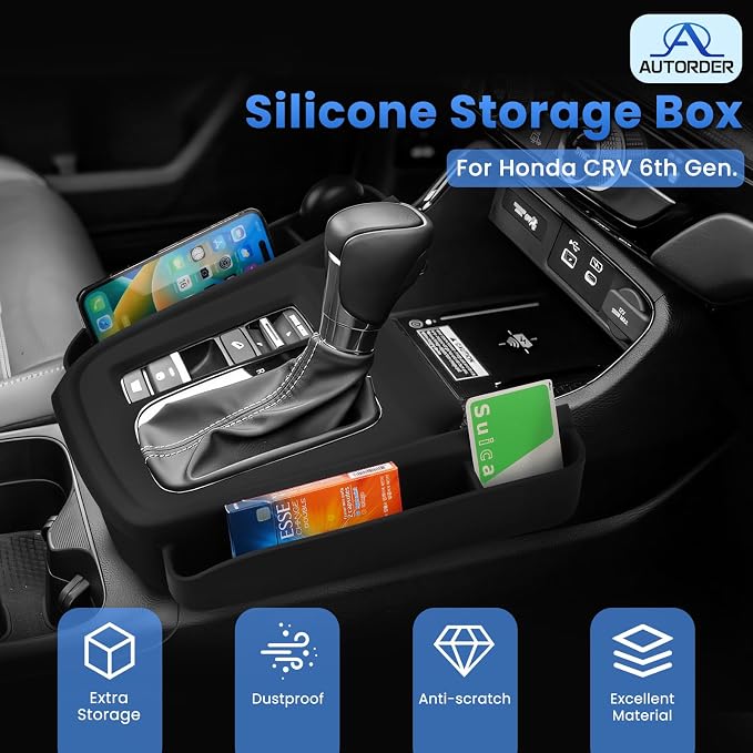 Autorder Silicone Center Console Organizer for 2023-2026 Honda CRV CR-V Accessories Seat Gap Storage Box Soft Gear Shift Panel Trim Cover