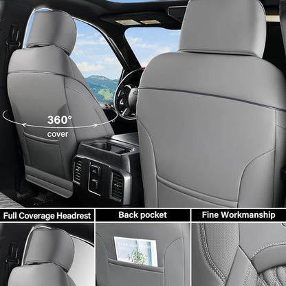 Coverado Ram Car Seat Covers Fullset, Leather Gray Car Seat Covers for Dodge RAM 1500 Compatible with 2010-2023 2500 3500 Crew/Mega Cab