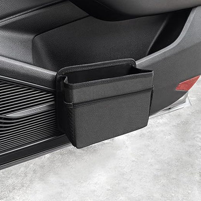 Car Trash Can, Foldable Multifunctional Hanging Storage Box Trash Can with a Roll of Garbage Bag, Multi Pocket Design Suitable for Car, Home, and Office Car Trash Cans (Black)