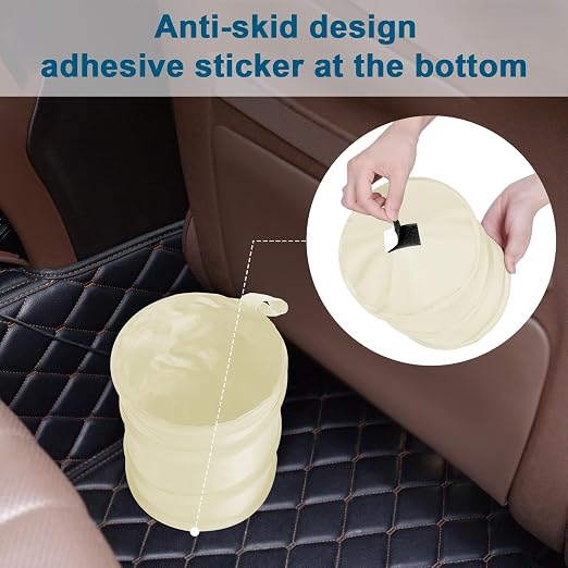 Car Trash Can, 2 Packs Mini Car Garbage Can, Collapsible Trash Bin | Pop-Up Trash Can for Car Front Back Seat, Portable Car Trash Bag Hanging for Vehicle SUV Rv Truck Accessories Interior, Beige