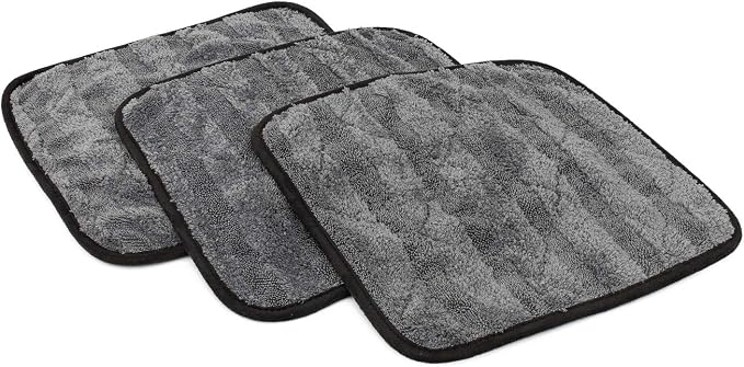 The Rag Company Gauntlet Car Drying Towel, Ultra-Absorbent 70/30 Blend Korean Microfiber, Dries Vehicles Faster Without Scratching, 900 GSM, 12x12 Inches, Ice Grey/Grey, 3-Pack