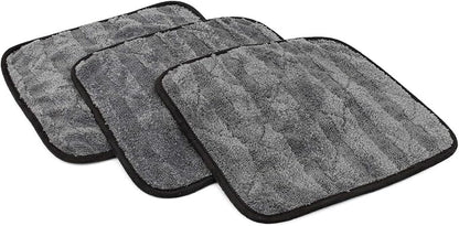 The Rag Company Gauntlet Car Drying Towel, Ultra-Absorbent 70/30 Blend Korean Microfiber, Dries Vehicles Faster Without Scratching, 900 GSM, 12x12 Inches, Ice Grey/Grey, 3-Pack