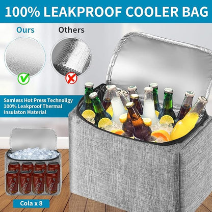 Car Trunk Organizer with Cooler, Hanging Organizers with Large Pockets, Zippers Detachable Seat Back Storage, Waterproof for Jeeps, SUVs, Grey