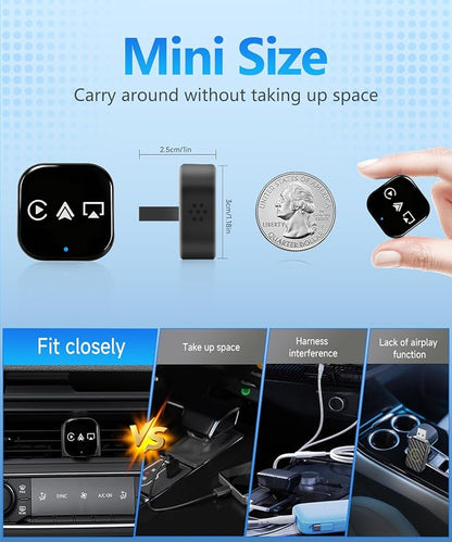 VQU 3 in 1 Mini Wireless Carplay Adapter for Phones, Carplay/Android Auto for Adapter, Bluetooth 5.0,Plug & Play,USB/Type-C Connection,iOS10+ / Android 11 (Black)
