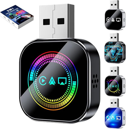 3-in-1 Car Adapter (2026 Model), 3 in 1 Adapter Plug and Play, Plug and Play, Stable Connection, No Delay, for Car Play&Android Auto (B, for iPhone)