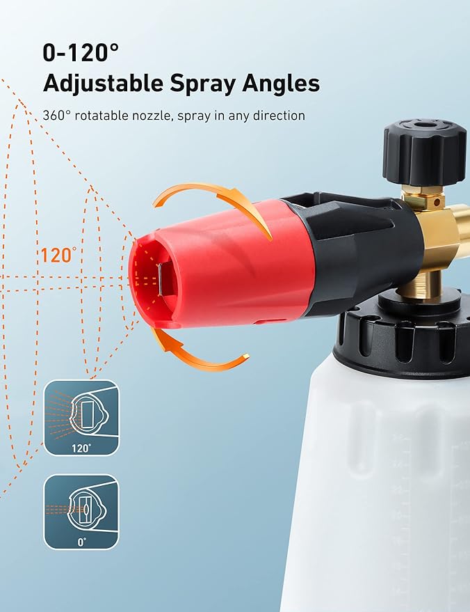 AstroAI Foam Cannon, Heavy Duty Durable Car Wash Foam Sprayer for Pressure Washer with 1/4" Quick Connector, Wide Neck Adjustable Snow Foam Lance and Thick Foam, Easy Install for Versatile, 1L Bottle