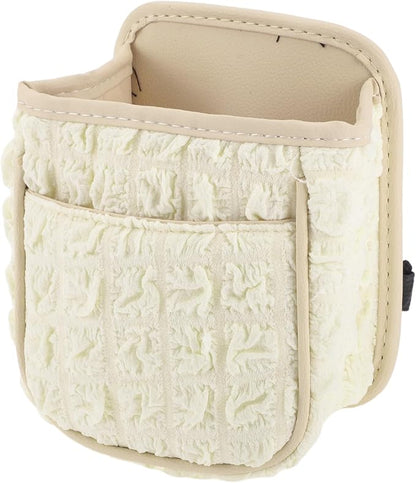 Car Trash Can Portable and Hanging 6.3" Length 3.9" Width 7.1" Height Trash Bin Fabric Beige White 1 Pcs