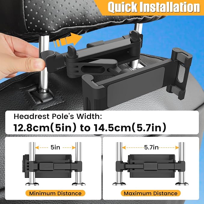 najiaxiaowu Tablet Holder for Car,ipad Headrest Mount for 5.5-18.4 Inch ipad/Phones Car Tablet Holder with 360°Rotating Adjustable Trip Essentials,Black