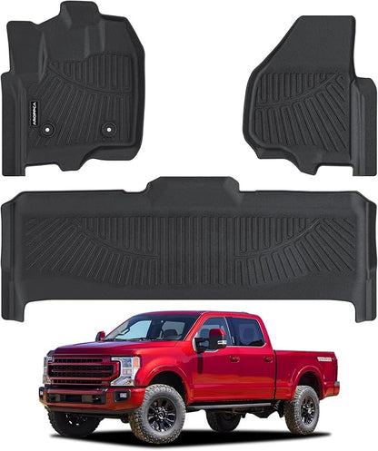 All Weather Car Floor Mats for Ford F250 F350 F450 2012-2016 Super Duty Crew Cab Without Manual Transfer Case Shifter, TPE Rubber Floor Liners Anti-Slip Automotive Mats for F250 F350 Accessories