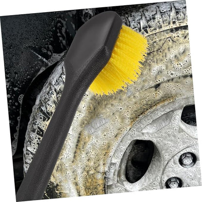 Operitacx Car Tire and Wheel Brush with Long Handle Stiff Nylon Bristles for Car Detailing and Tire Cleaning Yellow Sturdy Rim Scrubber Suitable and Wheel Care