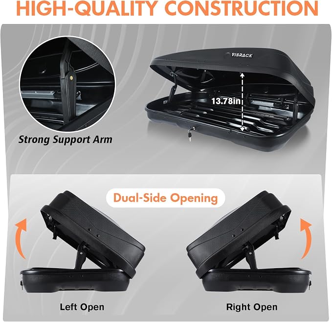 Hard Shell Rooftop Cargo Carrier with Roof Box, Heavy Duty Weatherproof 13 Cubic Feet Rooftop Cargo Carrier for Car Storage, Diamond Black