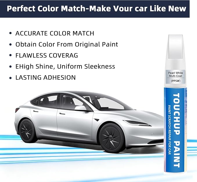 Pearl White Multi-Coat(PPSW) Touch Up Paint Compatible with Tesla 2-in-1 Car Scratch Repair Pen for Rock Chips, Door Scratches&Paint Nicks Exact Color Match Quick Dry DIY Fix for Model Y/3/X/S