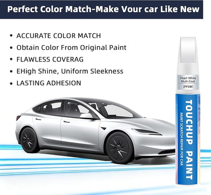 Pearl White Multi-Coat(PPSW) Touch Up Paint Compatible with Tesla 2-in-1 Car Scratch Repair Pen for Rock Chips, Door Scratches&Paint Nicks Exact Color Match Quick Dry DIY Fix for Model Y/3/X/S