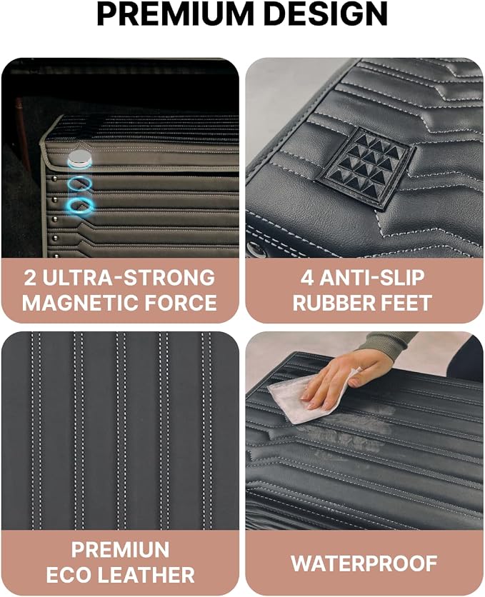 Owleys Car Caddy Organizer Set - 17.7" + 21.6" SUV Trunk Organizer Bundle For Road Trips, Groceries & Tools - Foldable Crates With Magnetic Lids - Stylish Gift For Men - Black Highway