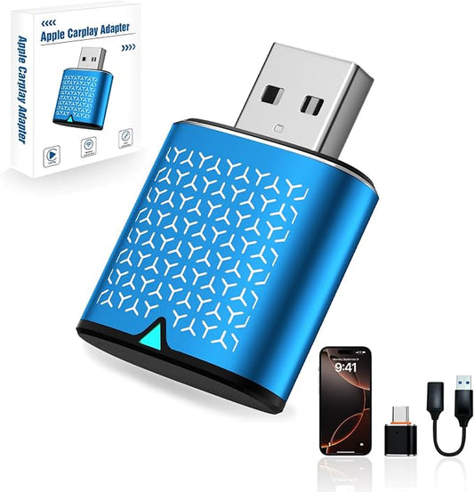 Mini Wireless Carplay Adapter, Carplay Wireless Adapter Car Play Dongle | Bluetooth 5.4, for iOS 10+, Stable & No Delay, Blue