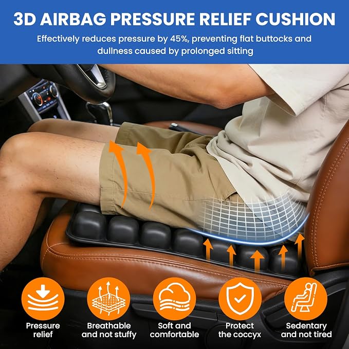 JUMPOW Inflatable Seat Cushion for Travel & Office Chairs, Pressure Relief Air Travel Cushion with Pump for Long Sitting, Car Seats, Airplane Travel Seat Cushion, Portable & Comfortable