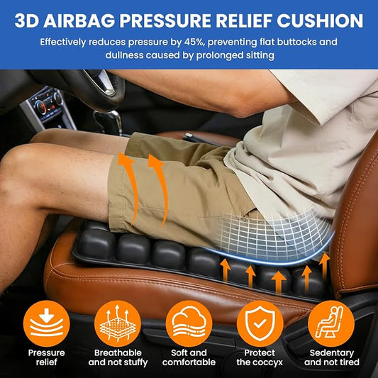 JUMPOW Inflatable Seat Cushion for Travel & Office Chairs, Pressure Relief Air Travel Cushion with Pump for Long Sitting, Car Seats, Airplane Travel Seat Cushion, Portable & Comfortable