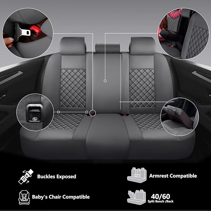 Full Coverage Leather Car Seat Covers Full Set,Waterproof Seat Covers for Cars,SUVs Trucks, Car Seat Cushion,Car Seat Protector with 5 Seats (Grey, Full Set(Front and Rear-5 Seats))