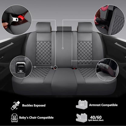 Full Coverage Leather Car Seat Covers Full Set,Waterproof Seat Covers for Cars,SUVs Trucks, Car Seat Cushion,Car Seat Protector with 5 Seats (Grey, Full Set(Front and Rear-5 Seats))